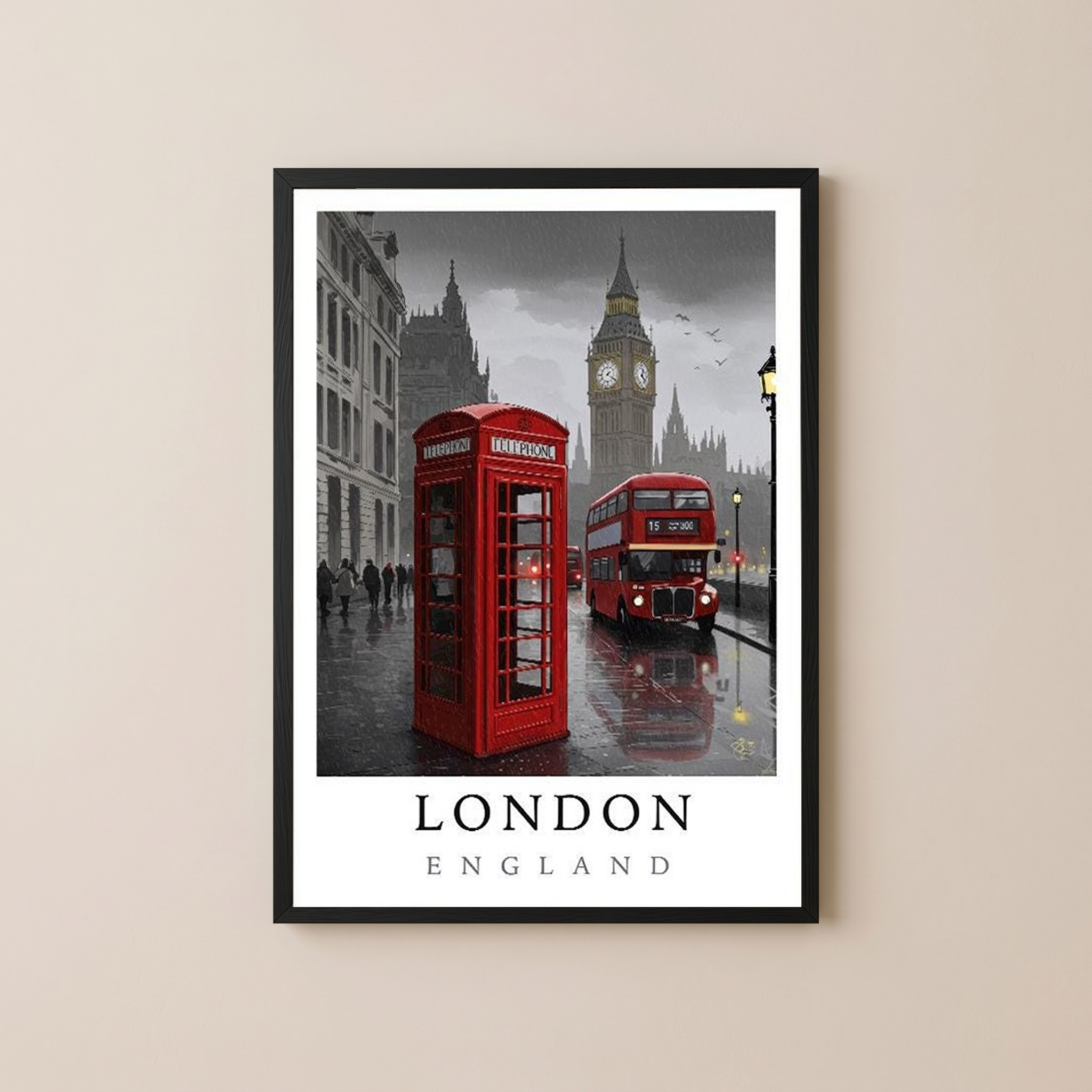 London Travel Poster — Big Ben Red Bus Telephone Box Iconic Print