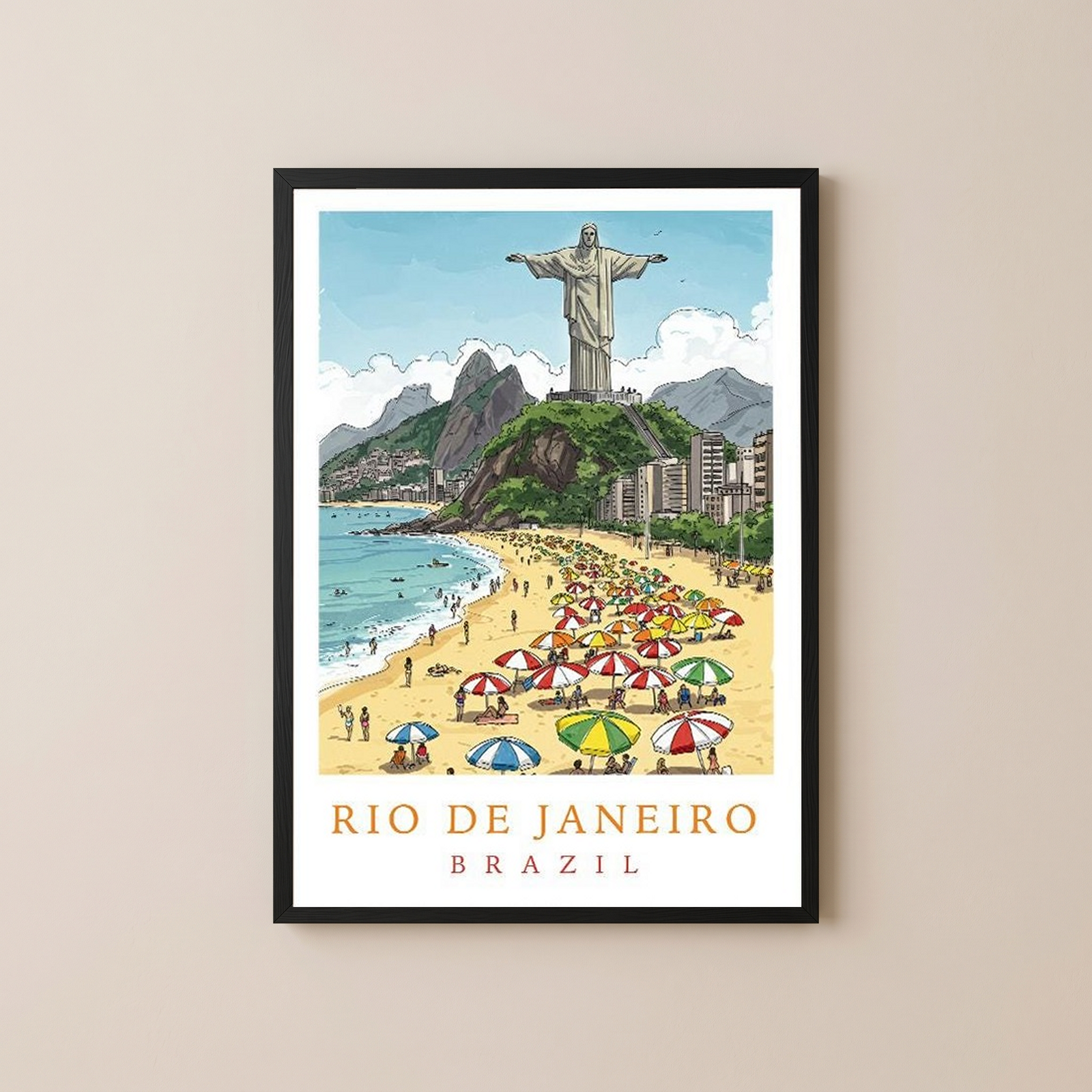 Rio de Janeiro Brazil Travel Poster — Christ Redeemer Copacabana Print