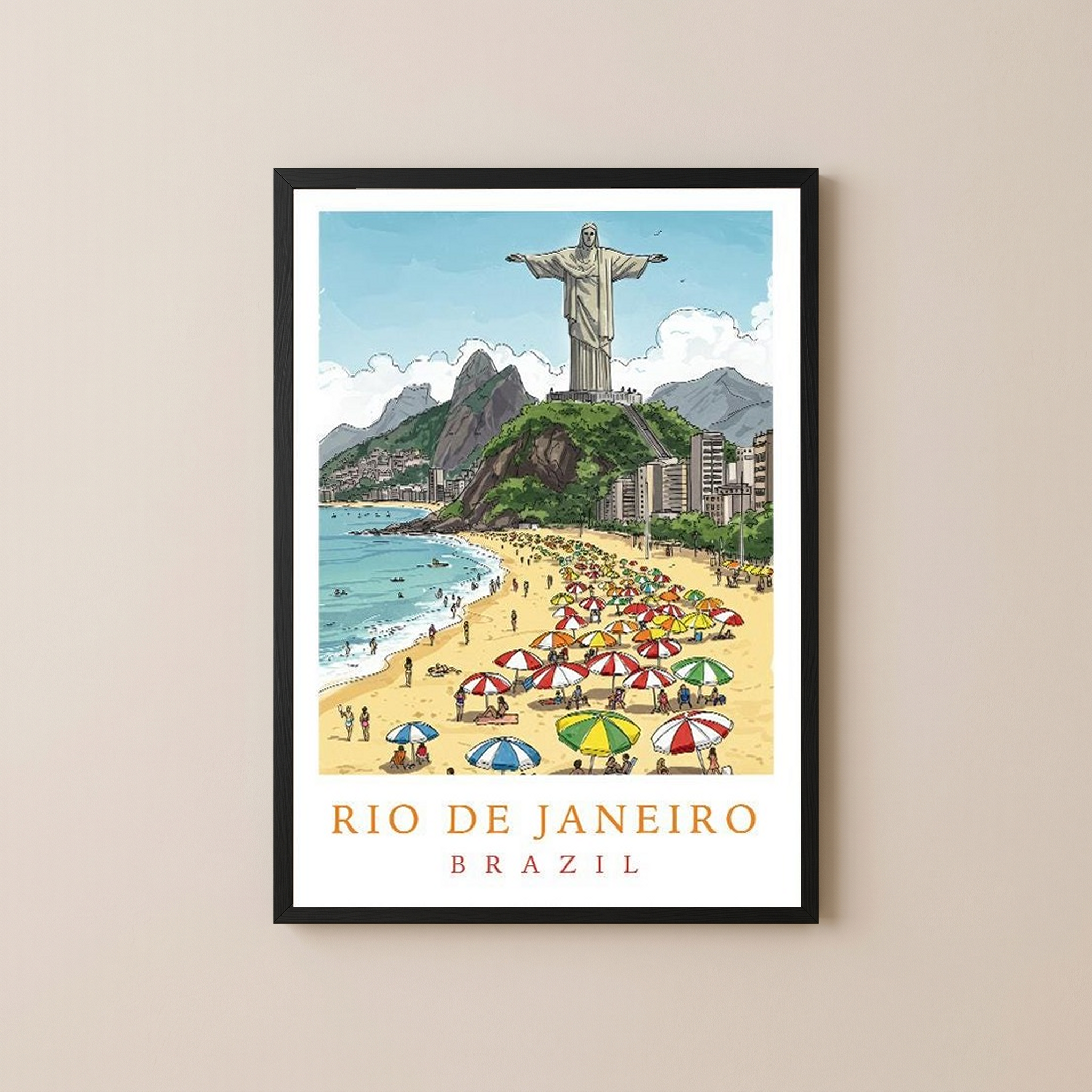 Rio de Janeiro Brazil Travel Poster — Christ Redeemer Copacabana Print