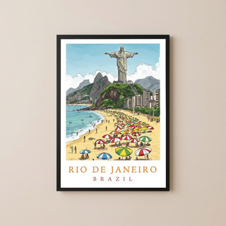 Rio de Janeiro Brazil Travel Poster — Christ Redeemer Copacabana Print