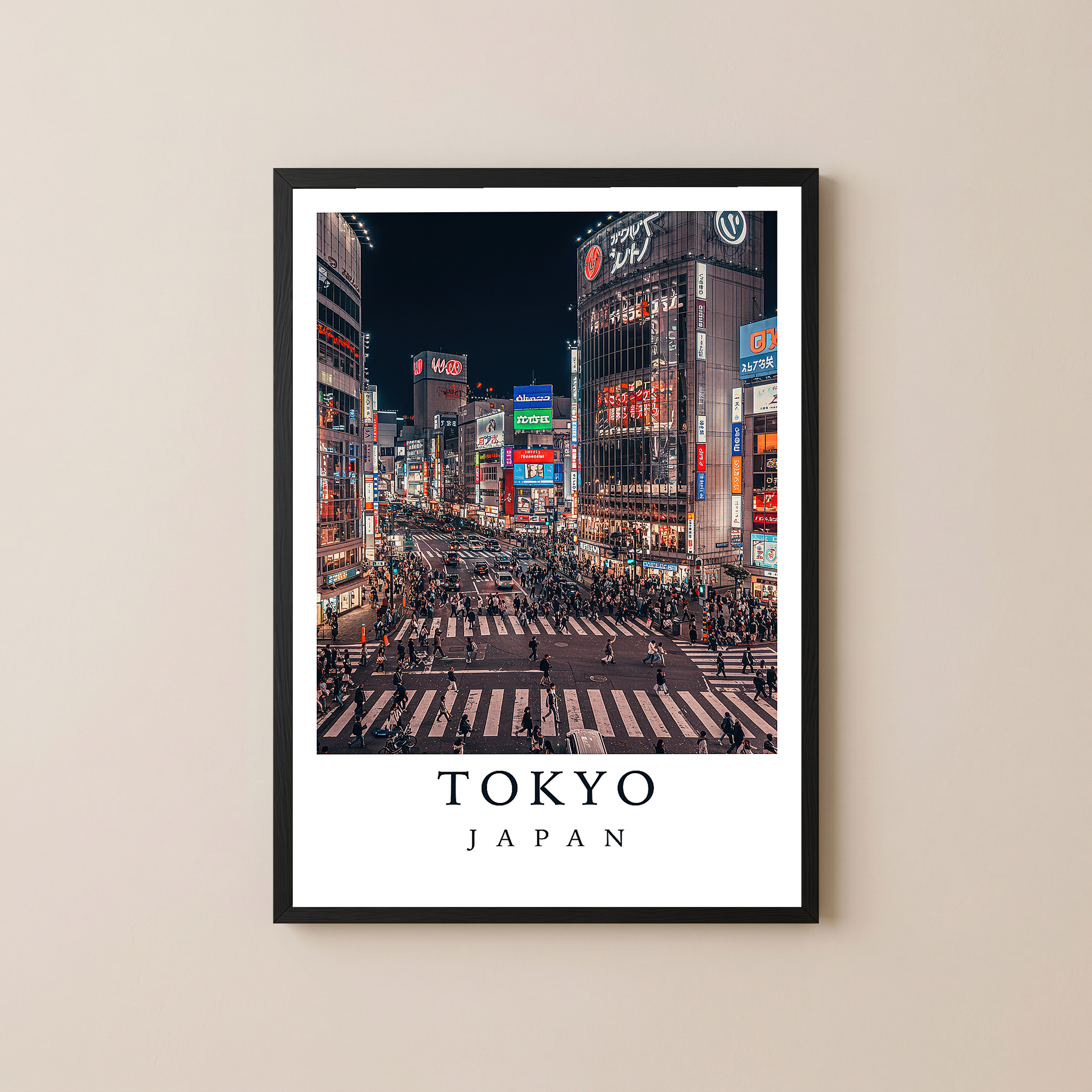 Tokyo Japan Travel Poster — Shibuya Crossing Neon Night Cityscape