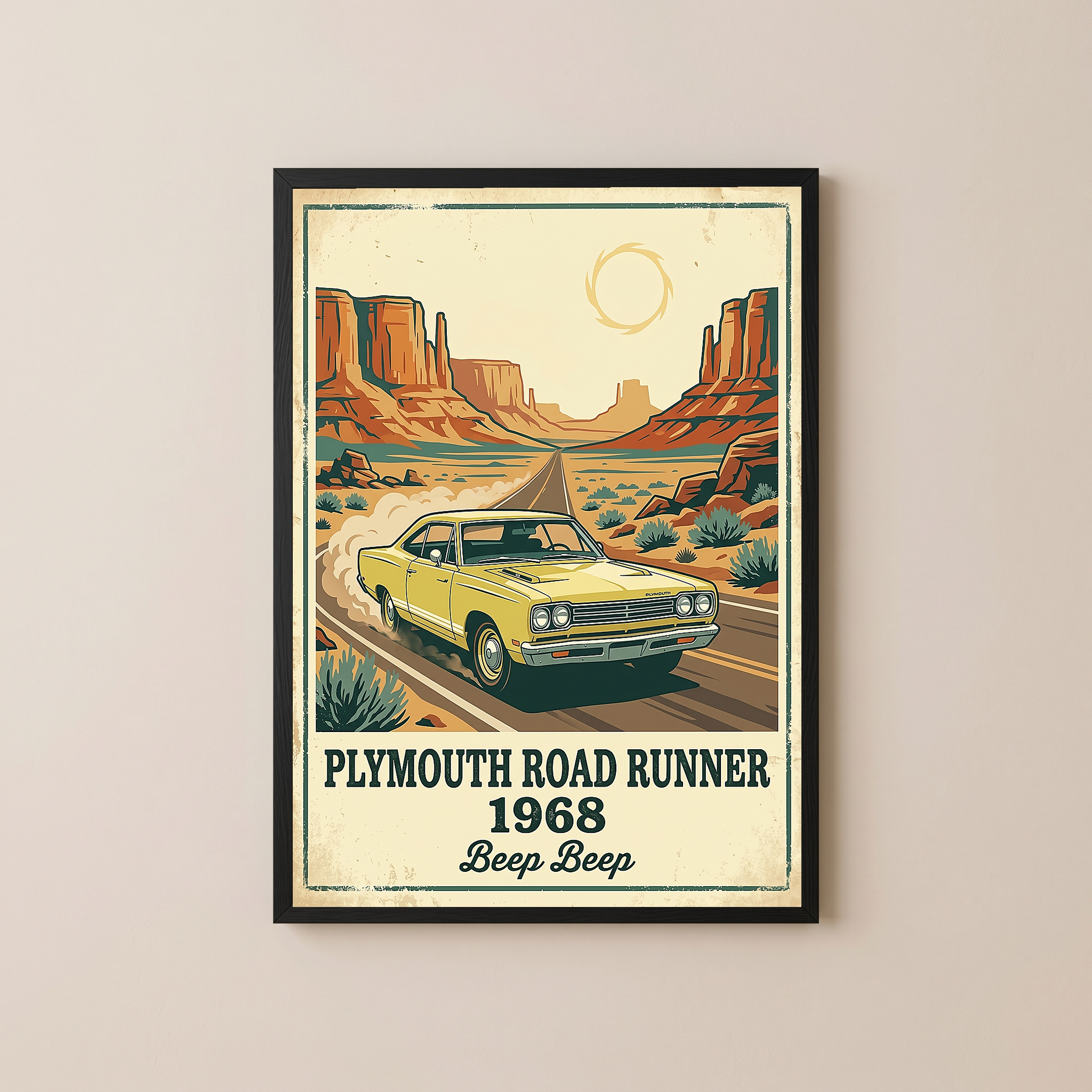 Plymouth Road Runner 1968 Poster — Vintage Muscle Car Monument Valley Print