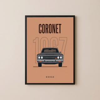 Dodge Coronet 1967 Minimalist Poster — Peach Muscle Car Line Art