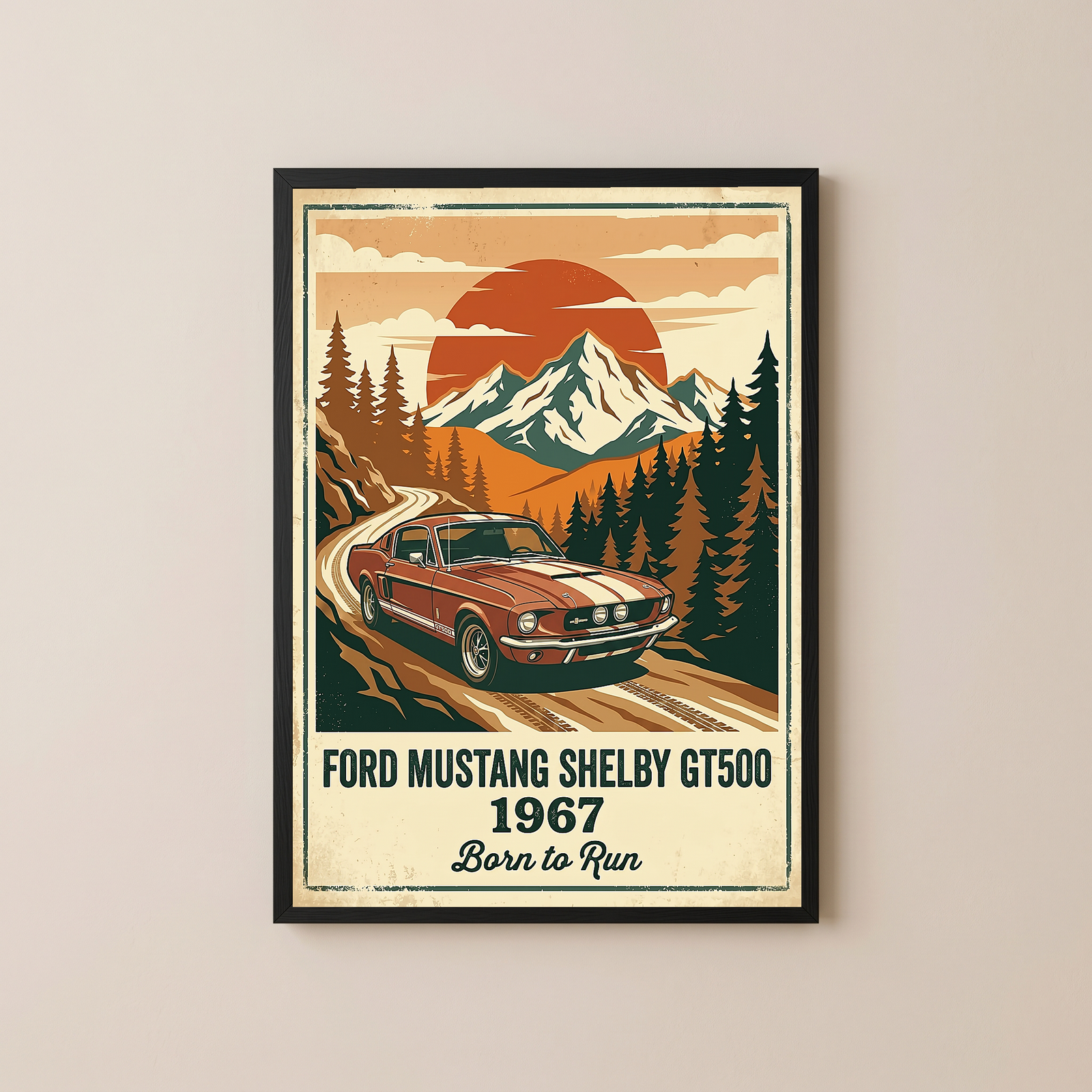 Ford Mustang Shelby GT500 1967 Poster — Vintage Muscle Car Mountain Pine Print
