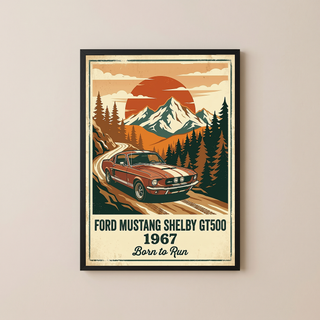 Ford Mustang Shelby GT500 1967 Poster — Vintage Muscle Car Mountain Pine Print