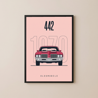 Oldsmobile 442 1970 Minimalist Poster — Blush Pink Muscle Car Line Art