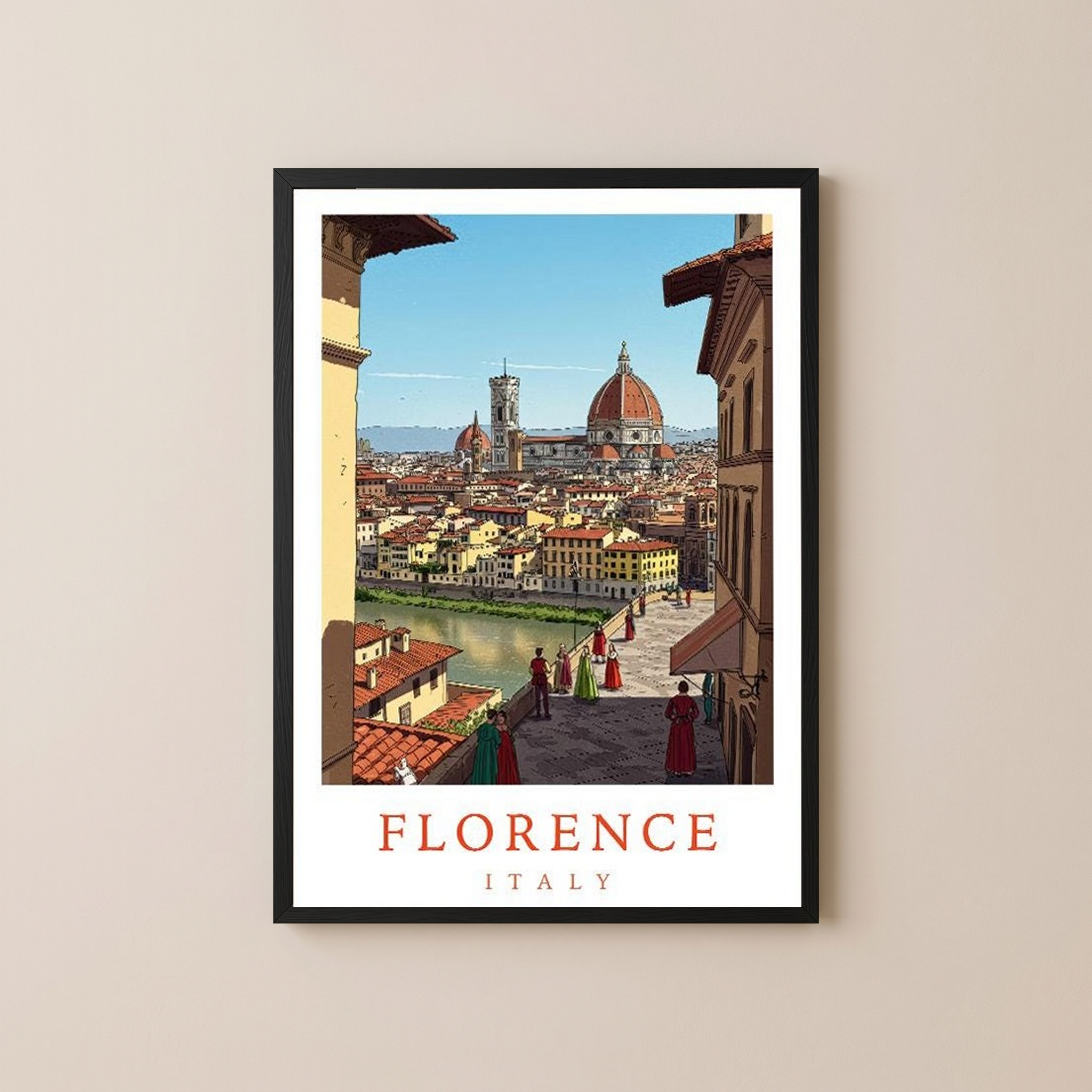 Florence Italy Travel Poster — Duomo Cathedral Renaissance Street Print