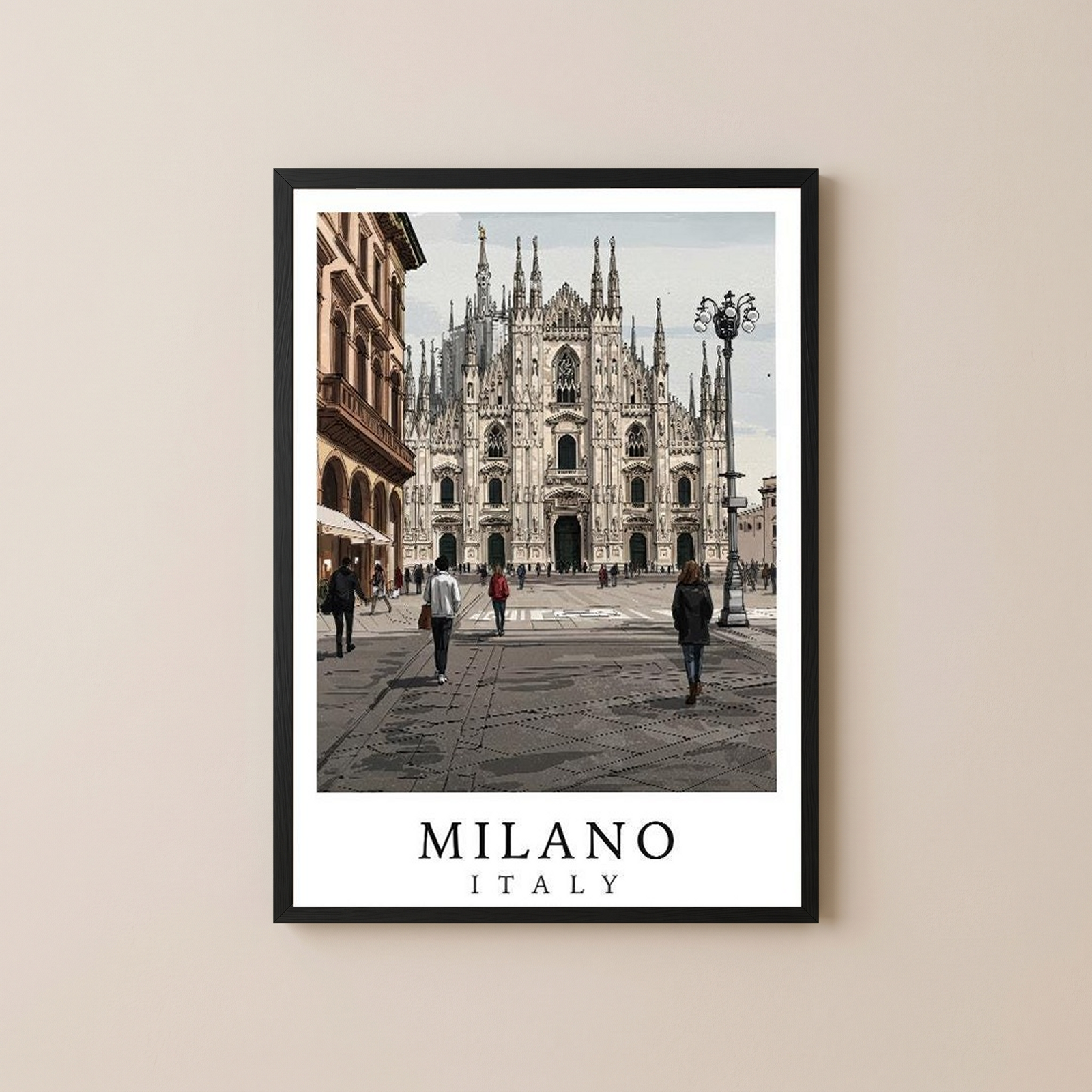Milano Italy Travel Poster — Duomo Piazza Daytime Cityscape Print
