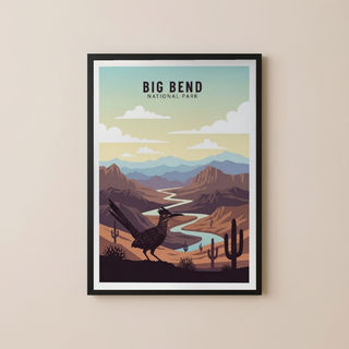 Big Bend National Park Poster — Vintage Texas Roadrunner Rio Grande Print