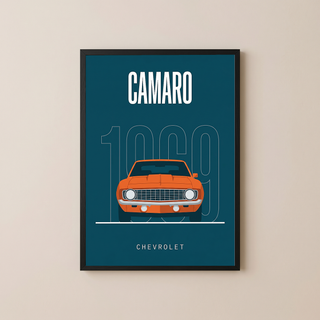 Chevrolet Camaro 1969 Minimalist Poster — Teal Muscle Car Line Art
