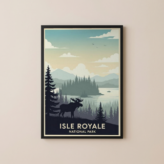 Isle Royale National Park Poster — Vintage Michigan Moose Lake Superior Print
