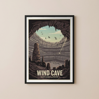 Wind Cave National Park Poster — Vintage South Dakota Cave Bat Print
