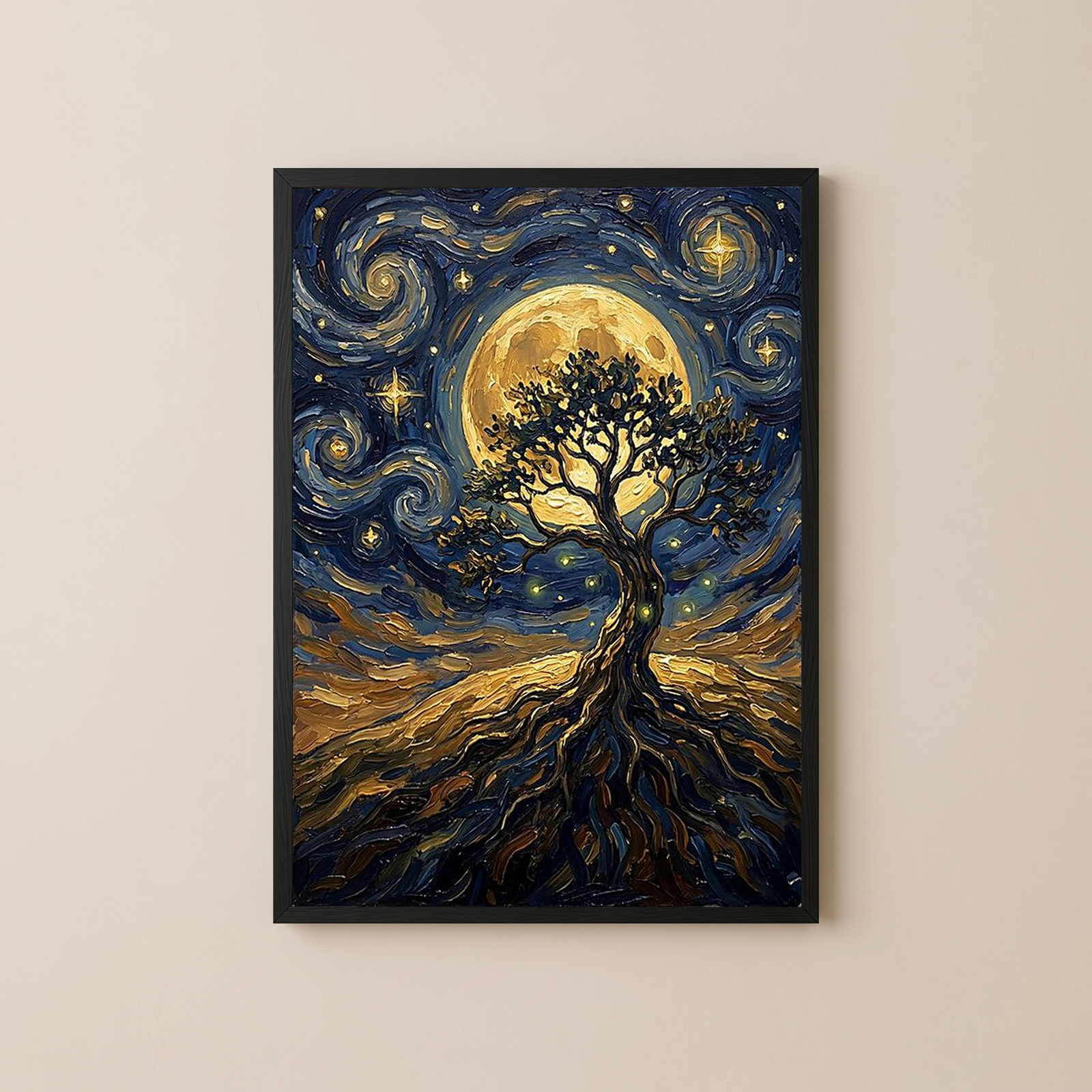 Tree of Life Full Moon Print — Van Gogh-Style Mystical Spiritual Wall Art
