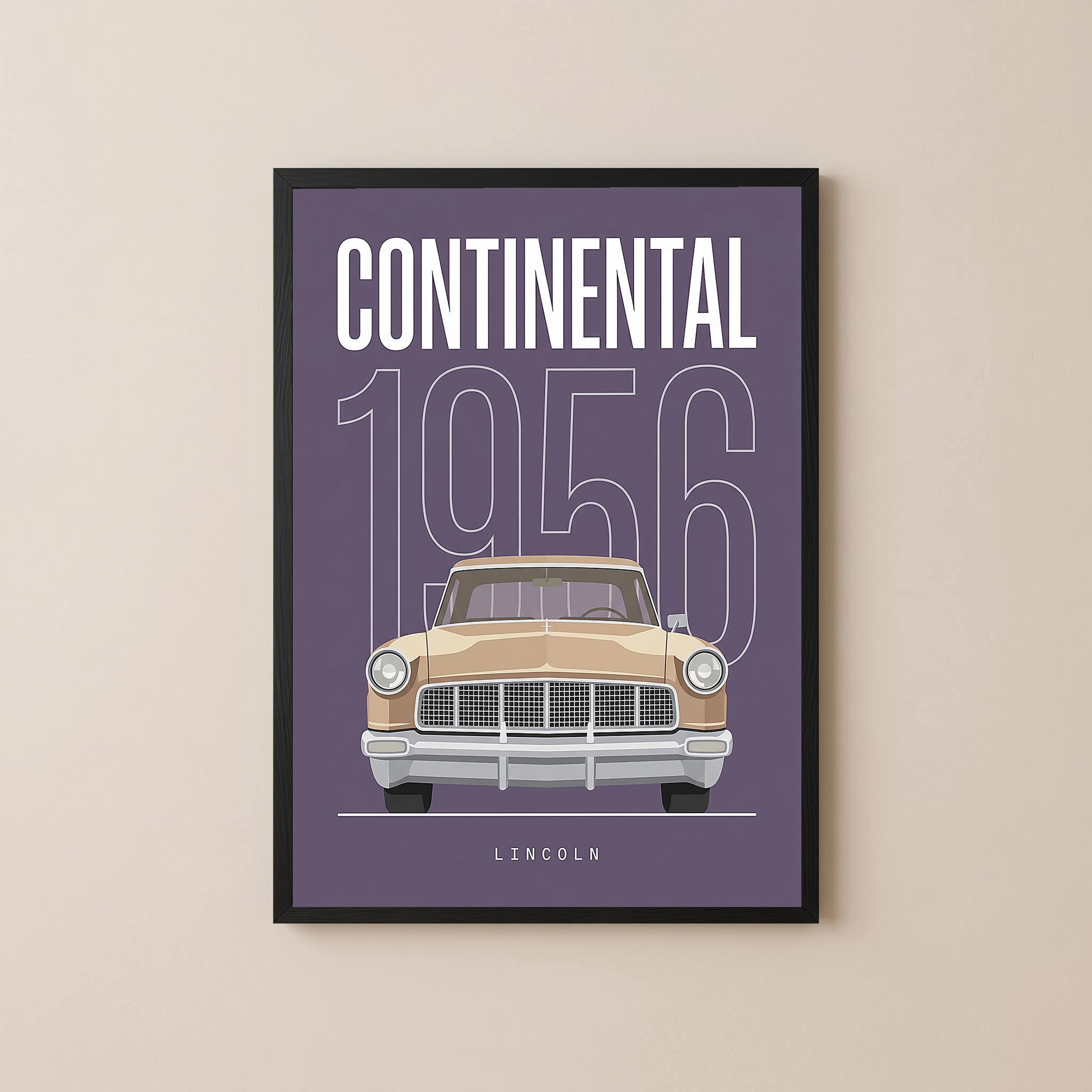 Lincoln Continental 1956 Minimalist Poster — Purple Classic Car Line Art