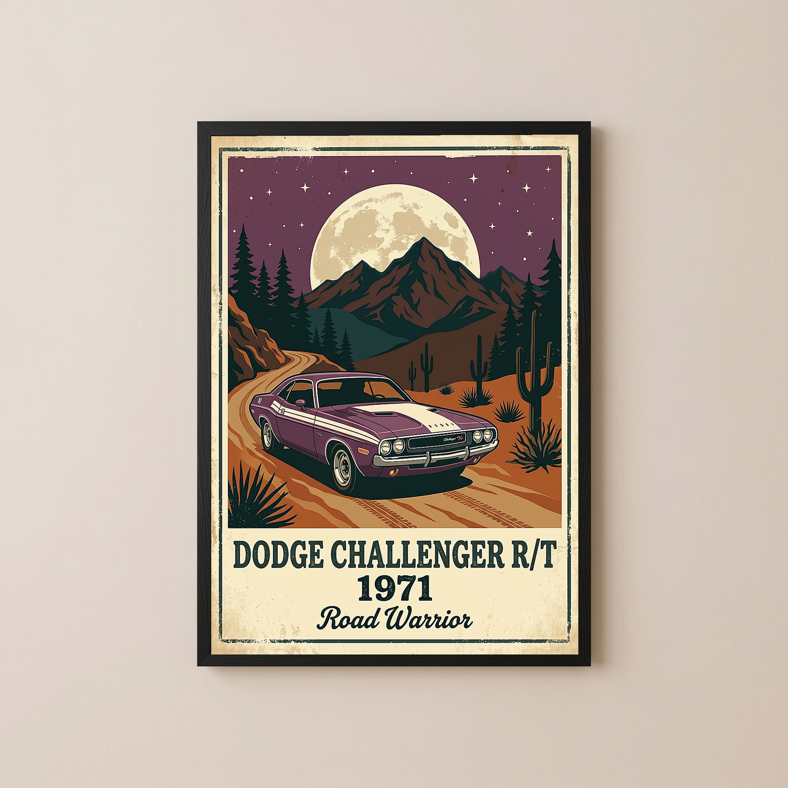 Dodge Challenger R/T 1971 Poster — Vintage Muscle Car Desert Moon Print