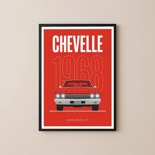 Chevrolet Chevelle 1968 Minimalist Poster — Red Muscle Car Line Art