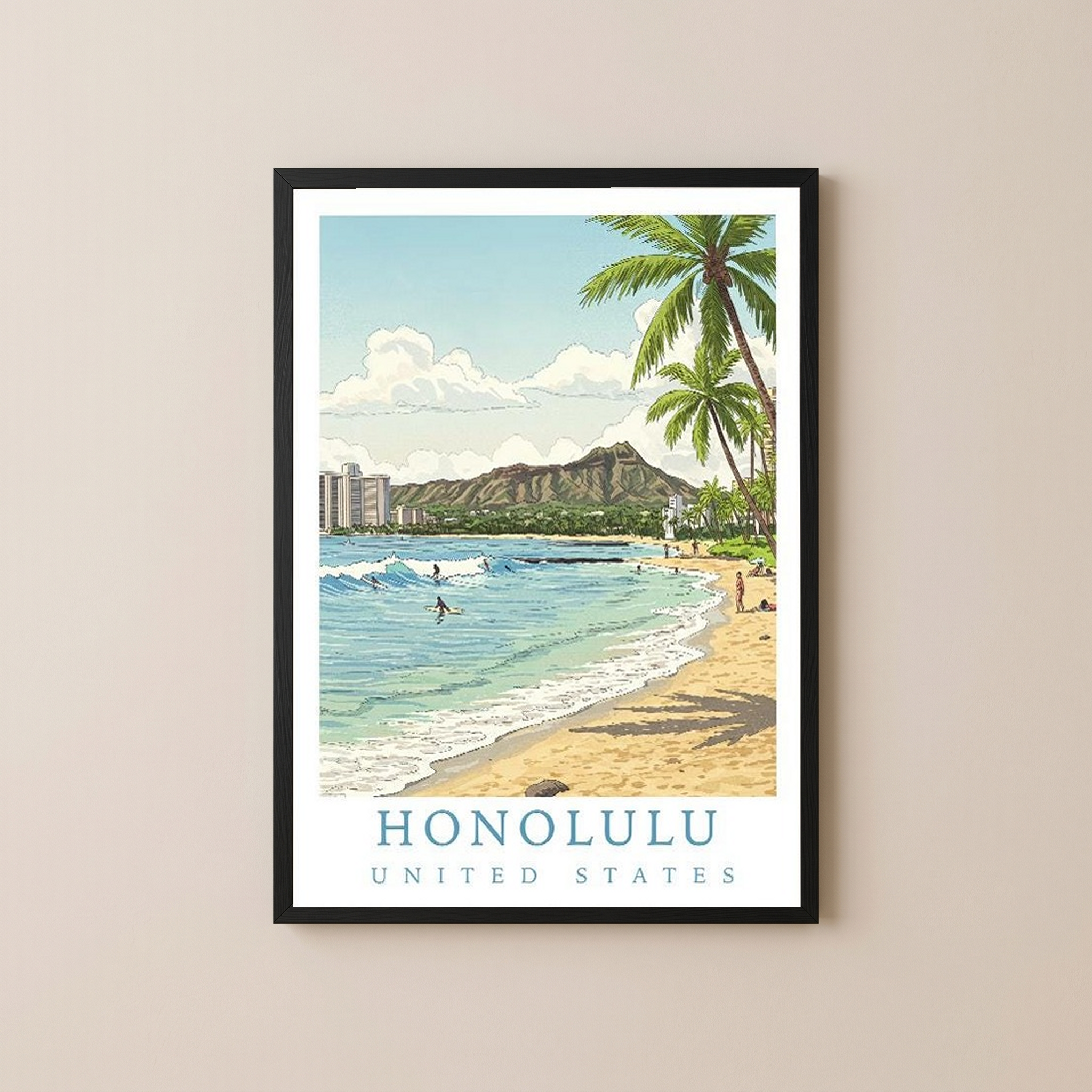 Honolulu Hawaii — Waikiki Beach Diamond Head Wall Art Print