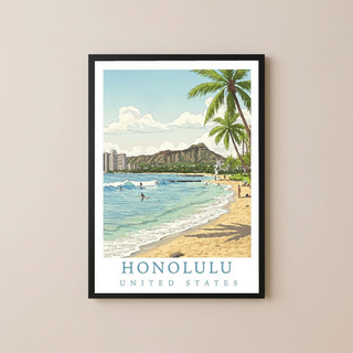 Honolulu Hawaii — Waikiki Beach Diamond Head Wall Art Print