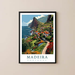 Madeira Portugal Travel Poster — Vintage Island Cliffs Print