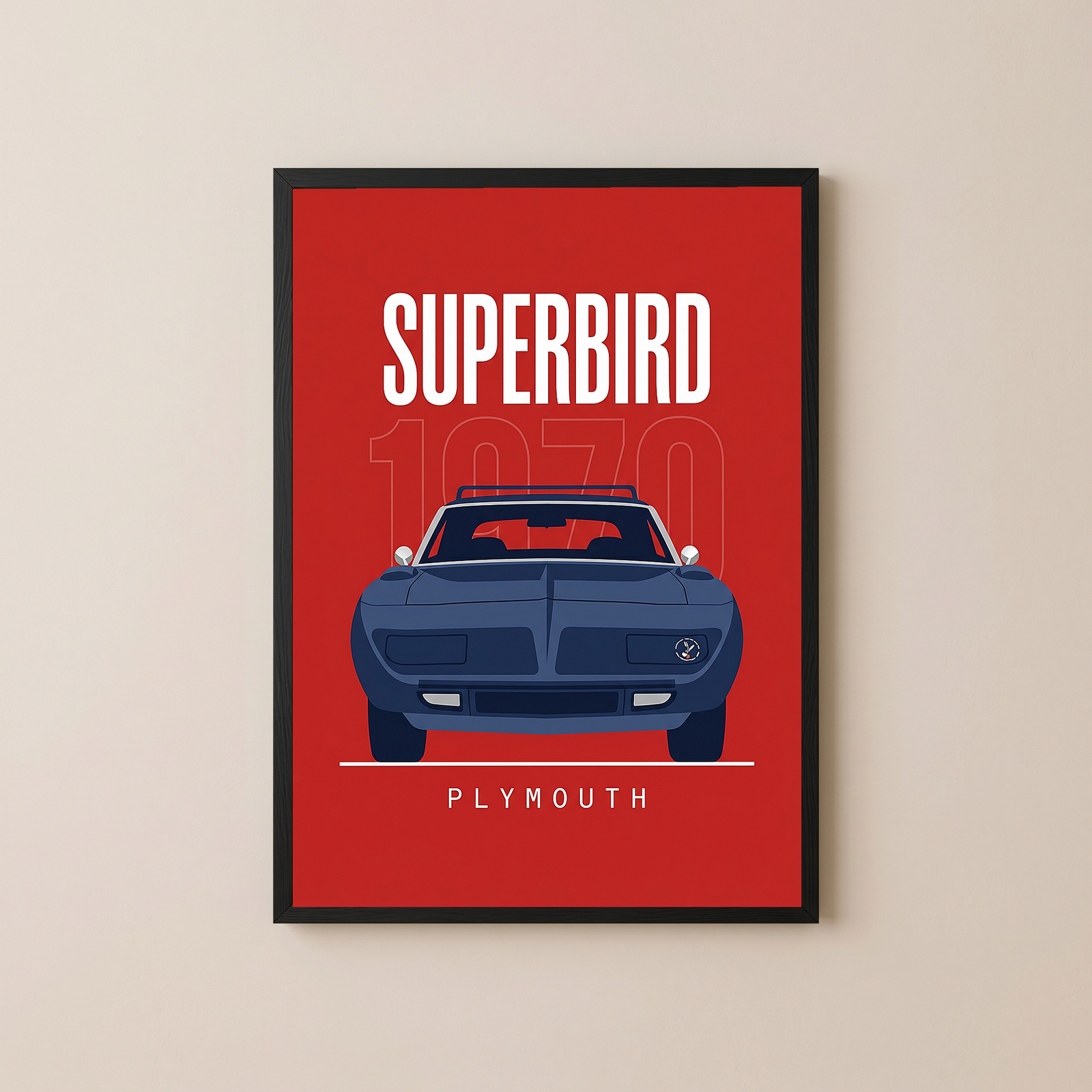 Plymouth Superbird 1970 Minimalist Poster — Red Aero Wing Muscle Line Art