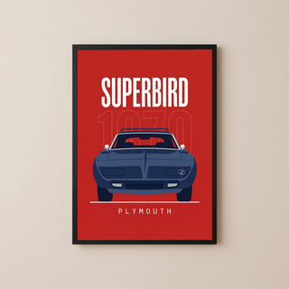 Plymouth Superbird 1970 Minimalist Poster — Red Aero Wing Muscle Line Art