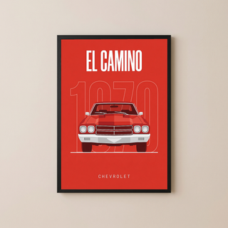 Chevrolet El Camino 1970 Minimalist Poster — Red Muscle Truck Line Art