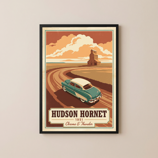 Hudson Hornet 1951 Poster — Vintage NASCAR Stock Car Prairie Print