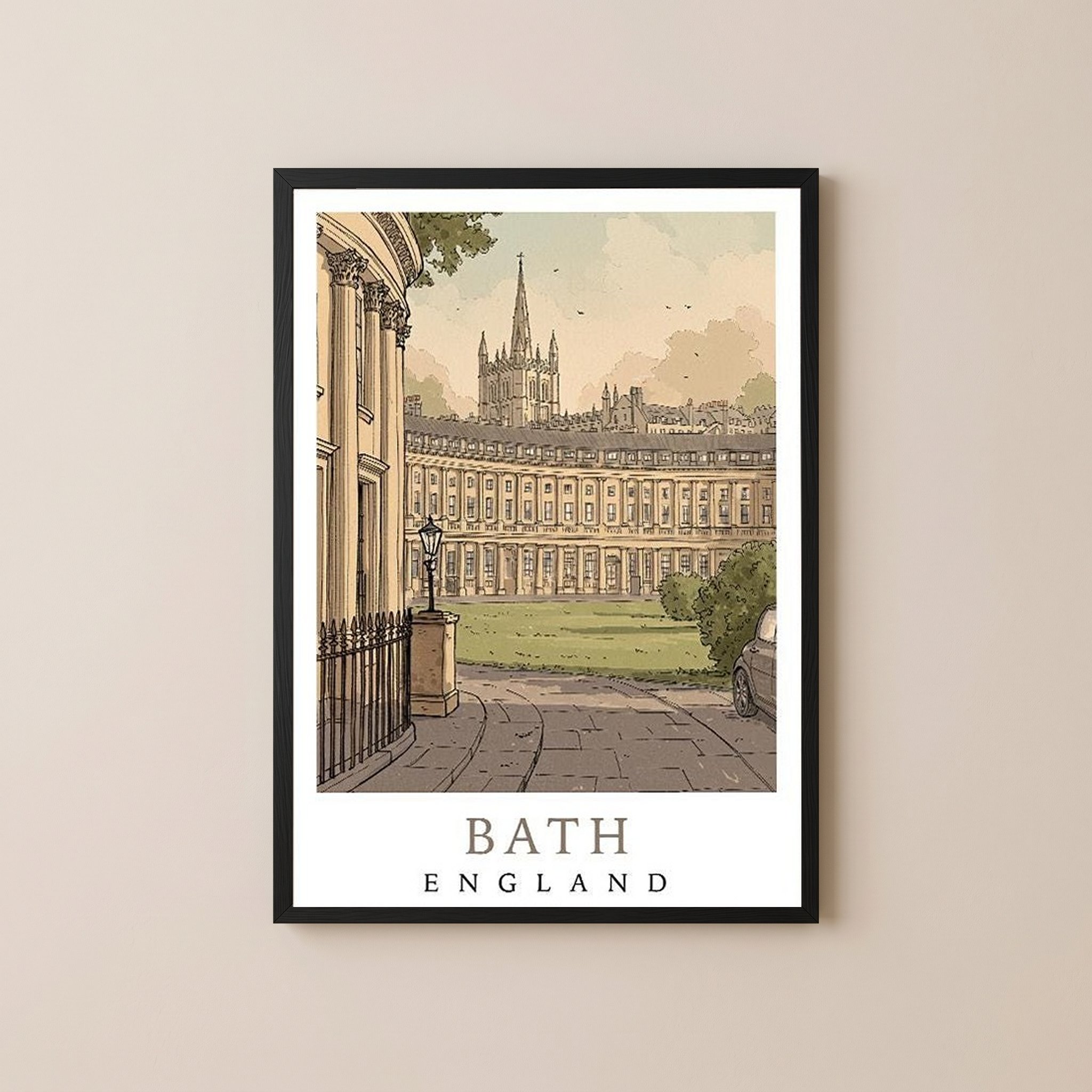 Bath England Travel Poster — Royal Crescent Abbey Georgian Print