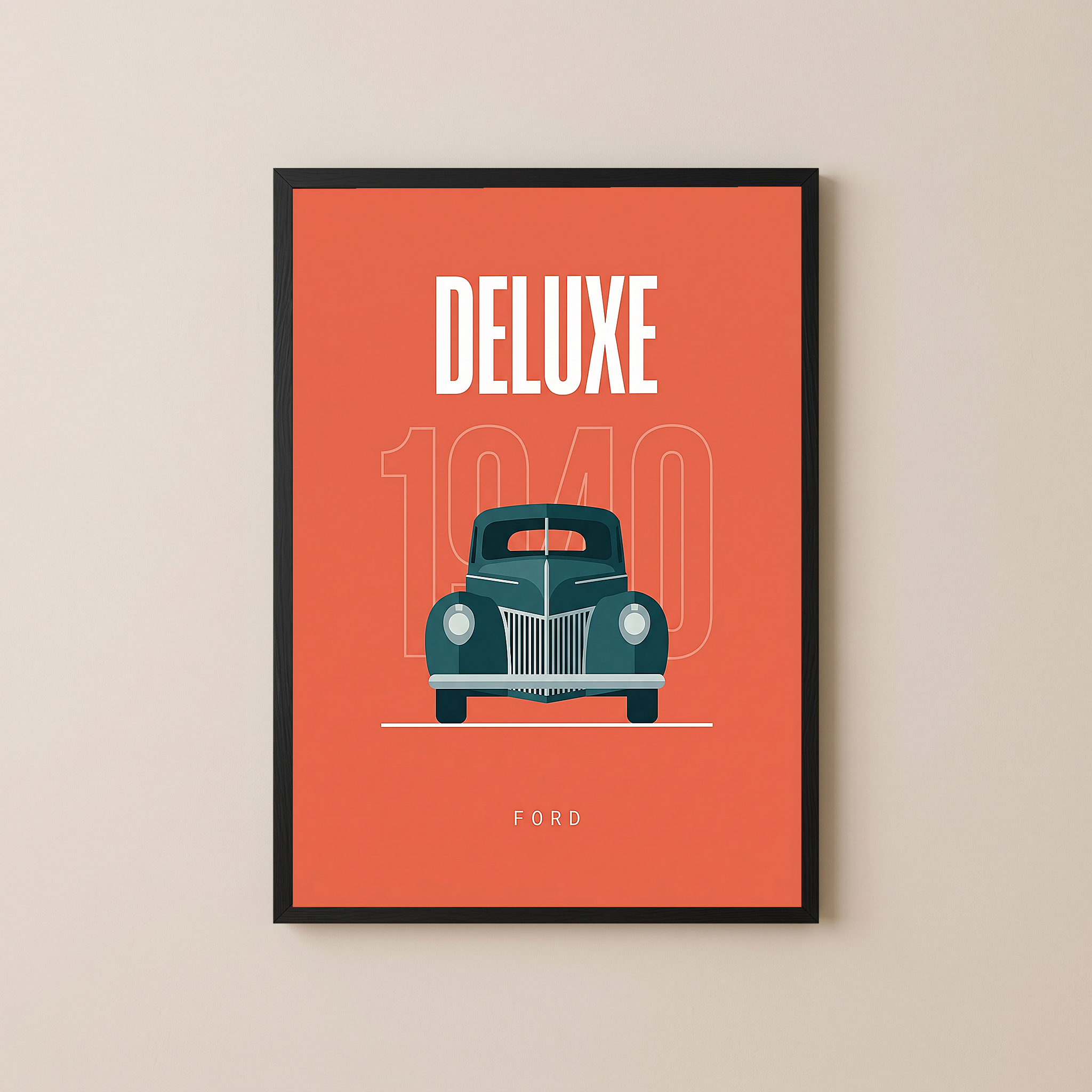 Ford Deluxe 1940 Minimalist Poster — Coral Pre-War Classic Line Art