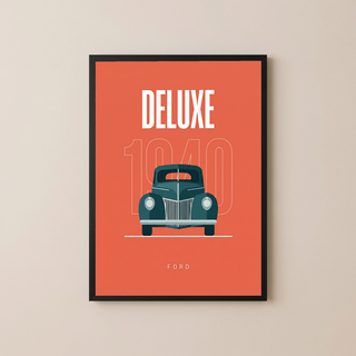 Ford Deluxe 1940 Minimalist Poster — Coral Pre-War Classic Line Art