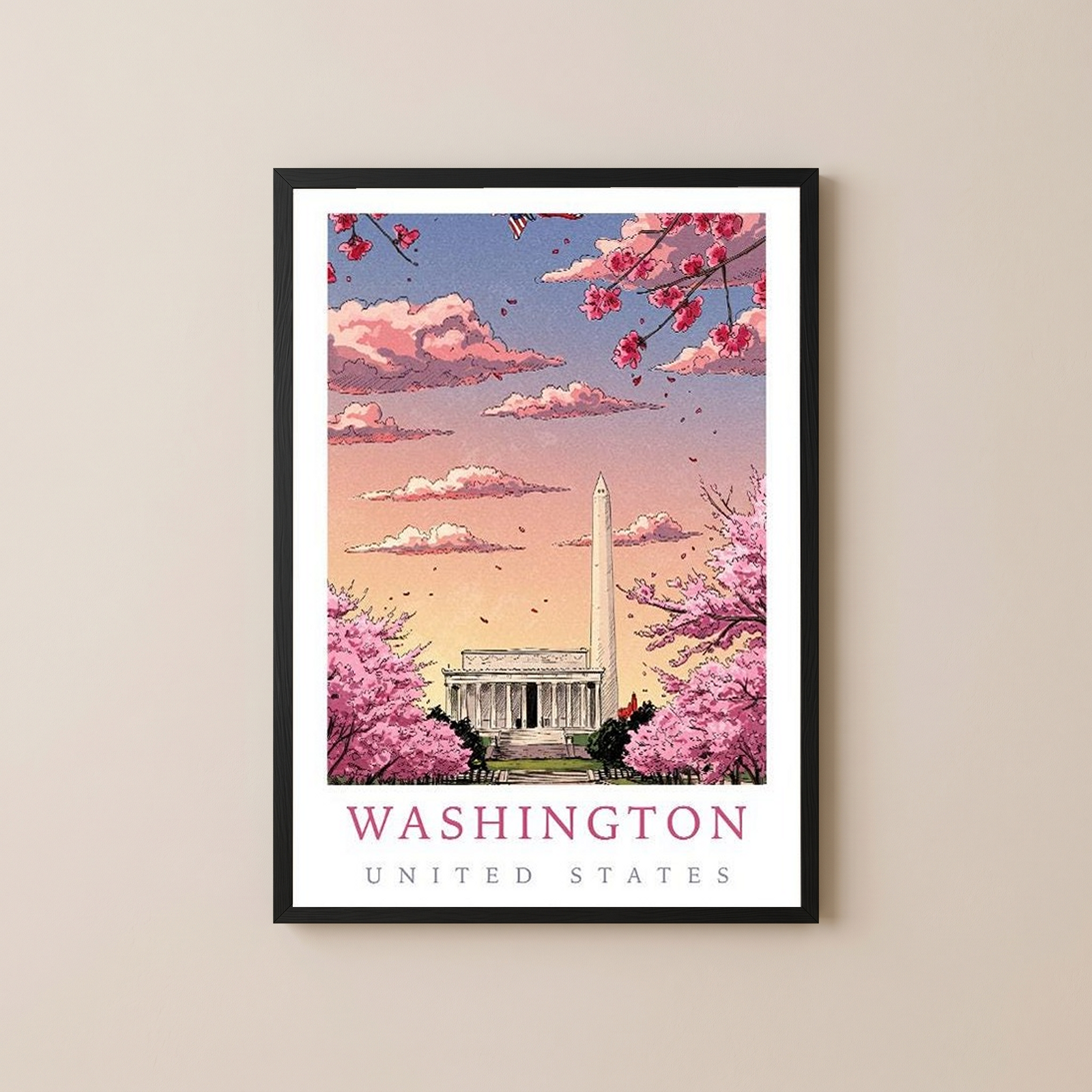 Washington DC — Cherry Blossom Monument Wall Art Print