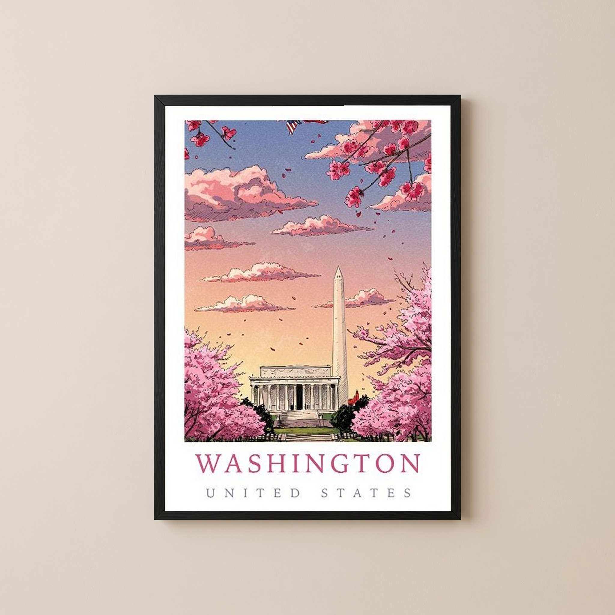 Washington DC — Cherry Blossom Monument Wall Art Print
