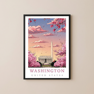 Washington DC — Cherry Blossom Monument Wall Art Print