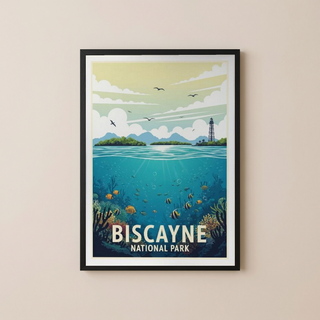 Biscayne National Park Poster — Vintage Florida Coral Reef Lighthouse Print