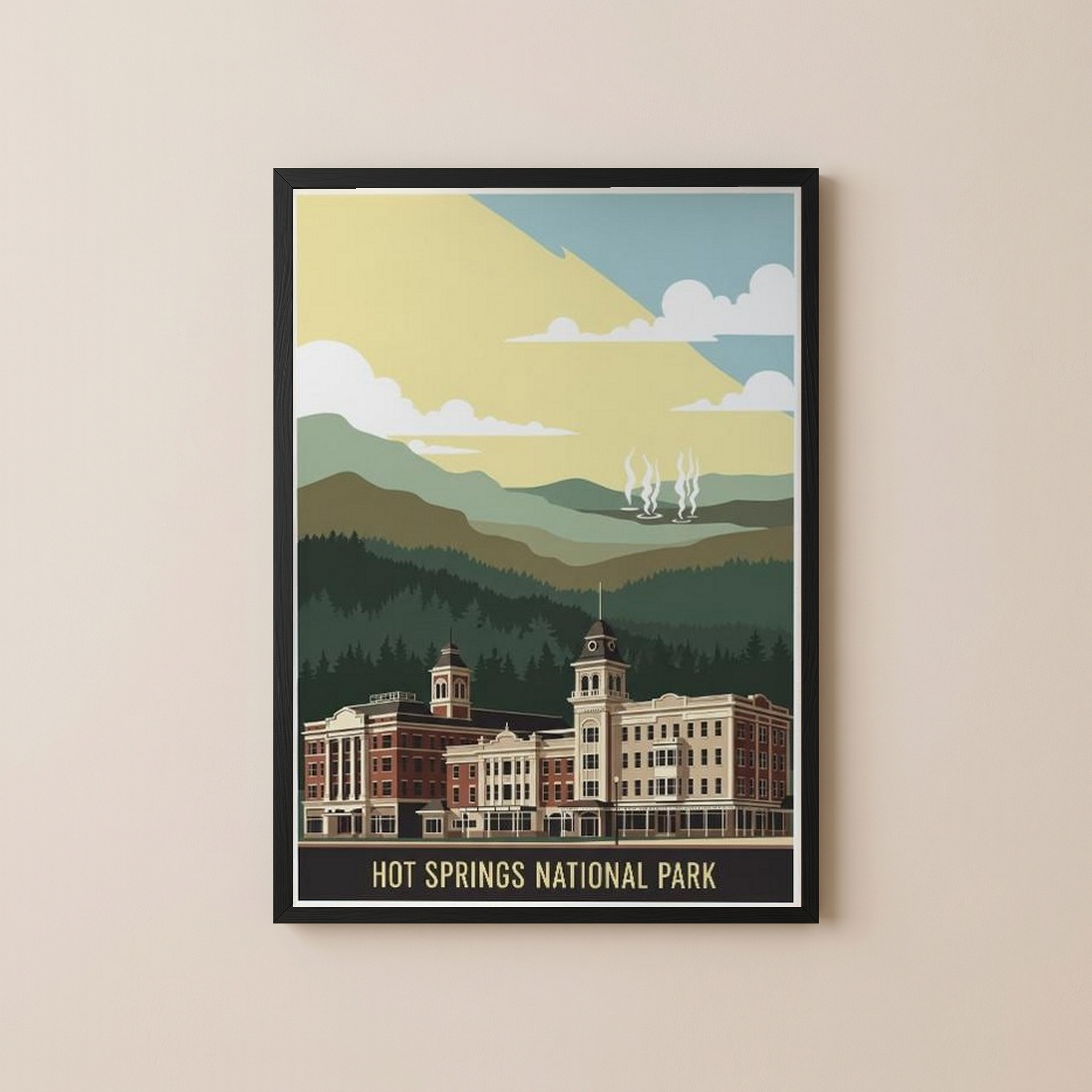 Hot Springs National Park Poster — Vintage Arkansas Bathhouse Row Print