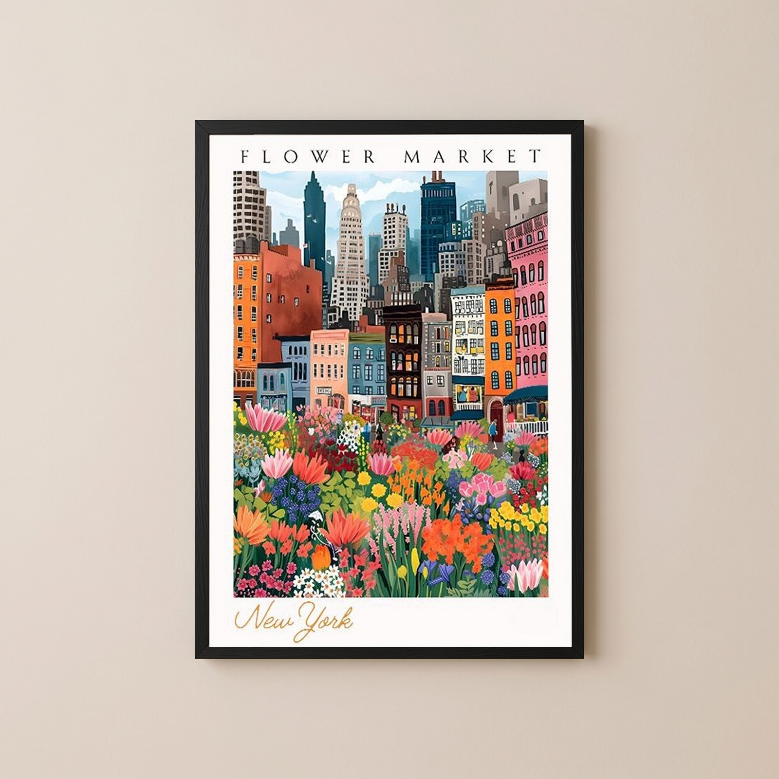 New York Flower Market Print — NYC Skyline Cityscape Botanical Art