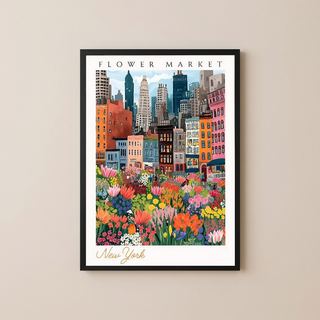 New York Flower Market Print — NYC Skyline Cityscape Botanical Art
