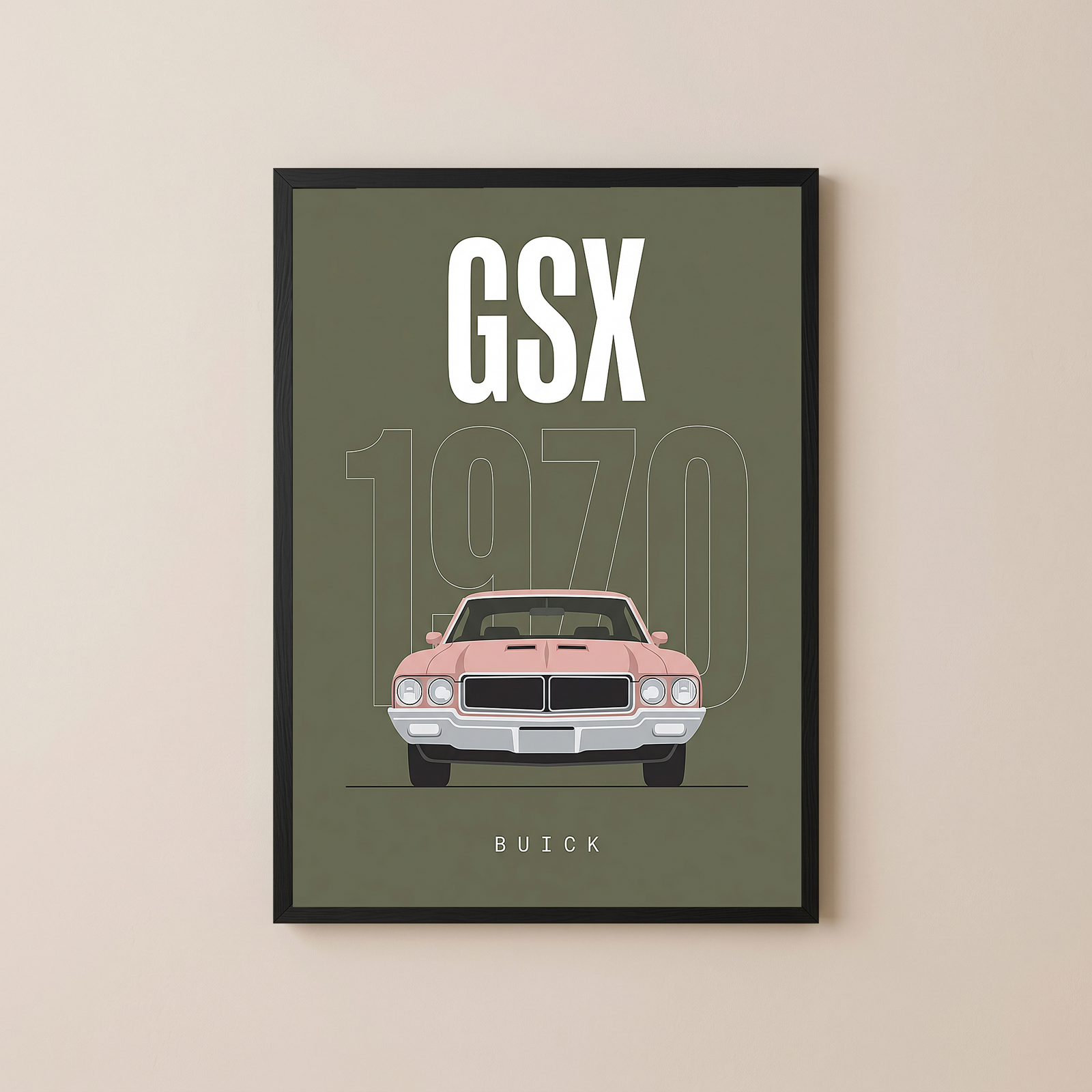 Buick GSX 1970 Minimalist Poster — Olive Sage Muscle Car Line Art