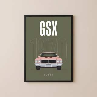 Buick GSX 1970 Minimalist Poster — Olive Sage Muscle Car Line Art