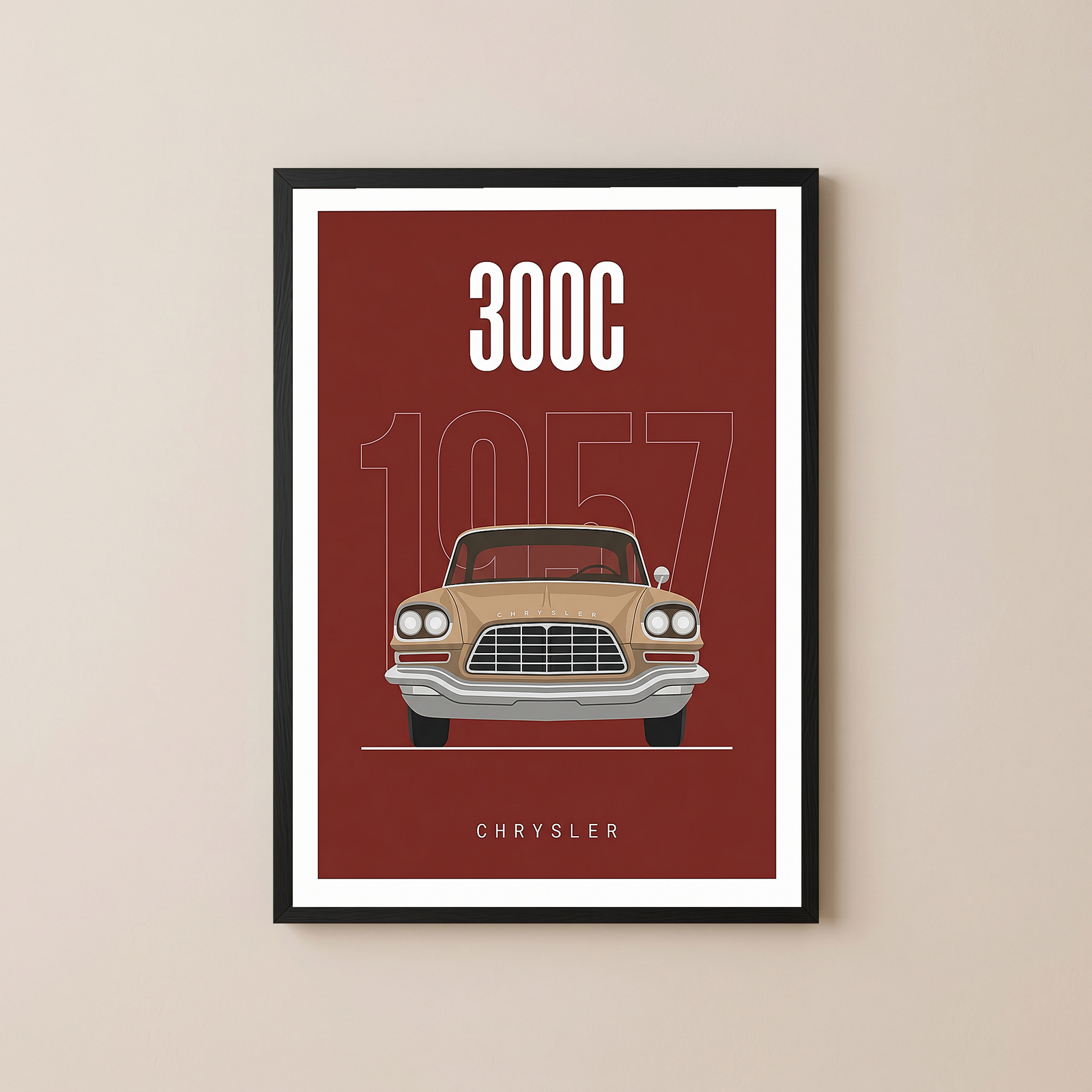 Chrysler 300C 1957 Minimalist Poster — Crimson Letter Series Line Art