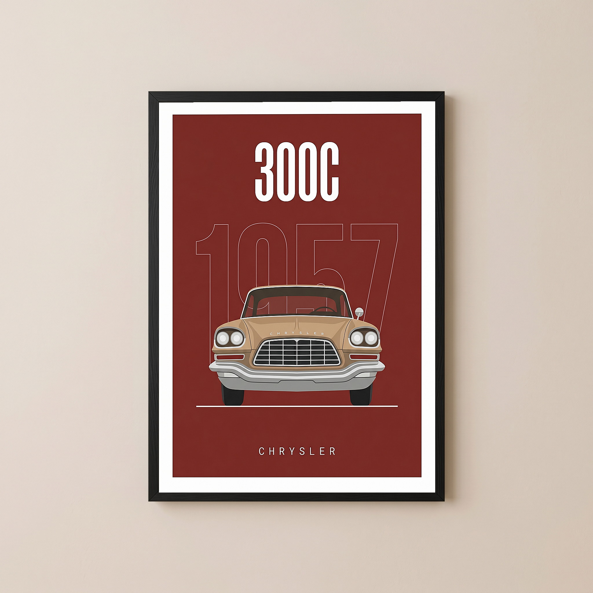 Chrysler 300C 1957 Minimalist Poster — Crimson Letter Series Line Art