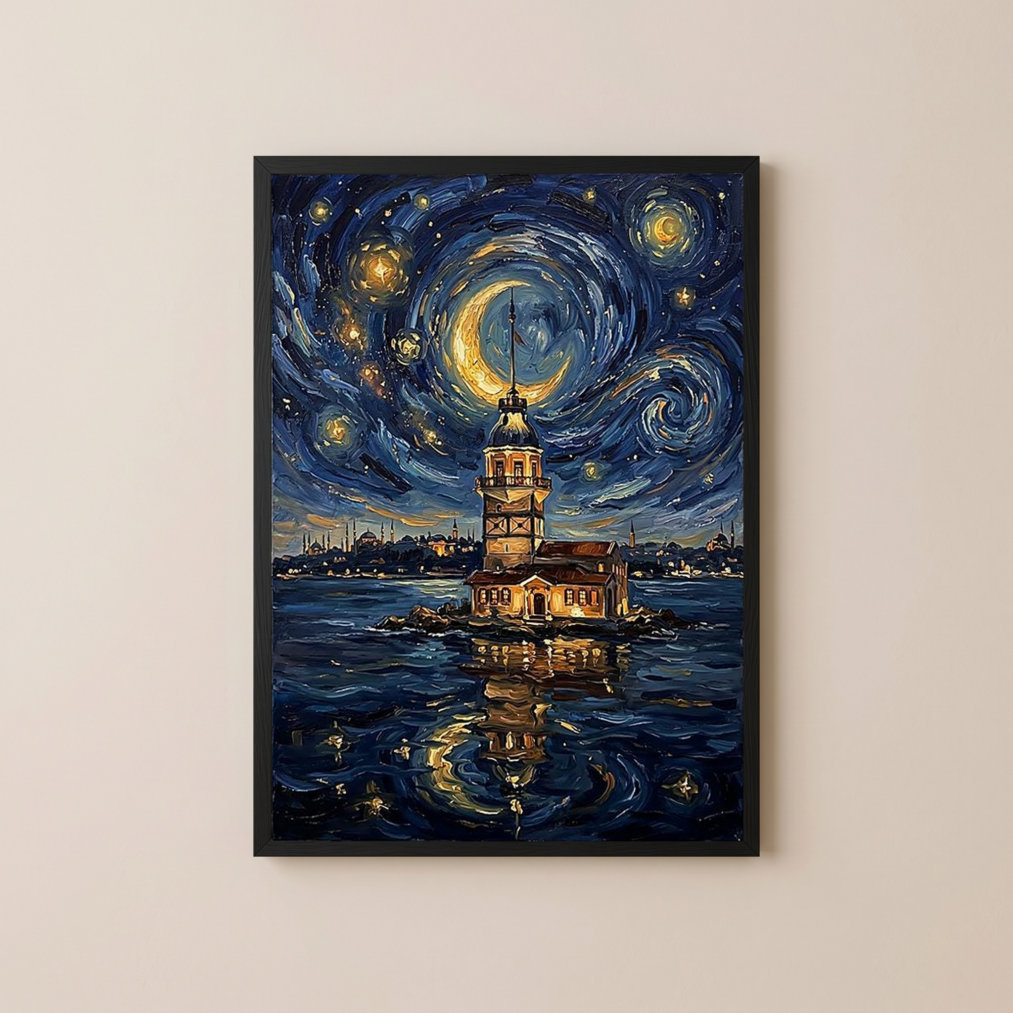 Maiden Tower Istanbul Crescent Moon Print — Van Gogh-Style Bosphorus Wall Art