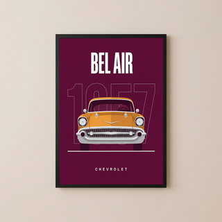 Chevrolet Bel Air 1957 Minimalist Poster — Burgundy Classic Car Line Art