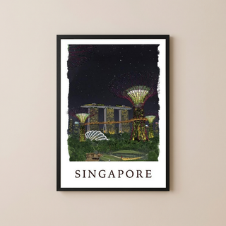 Singapore Travel Poster — Gardens by the Bay Marina Night Print