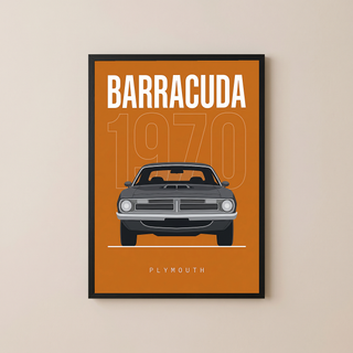 Plymouth Barracuda 1970 Minimalist Poster — Orange Muscle Car Line Art