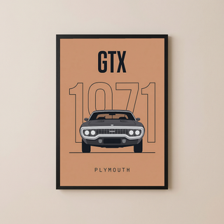Plymouth GTX 1971 Minimalist Poster — Peach B-Body Muscle Line Art