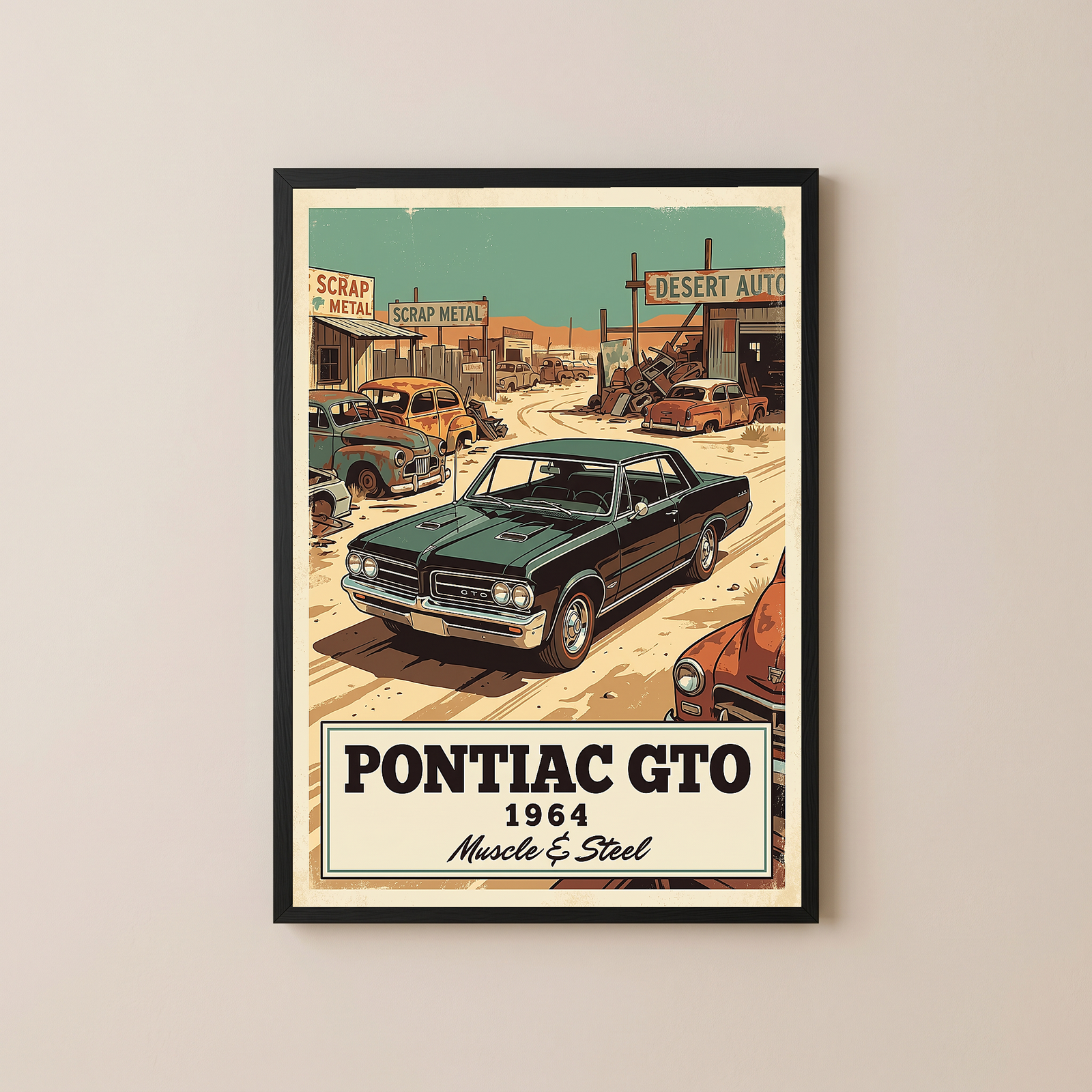 Pontiac GTO 1964 V2 Poster — Vintage Muscle Desert Junkyard Print