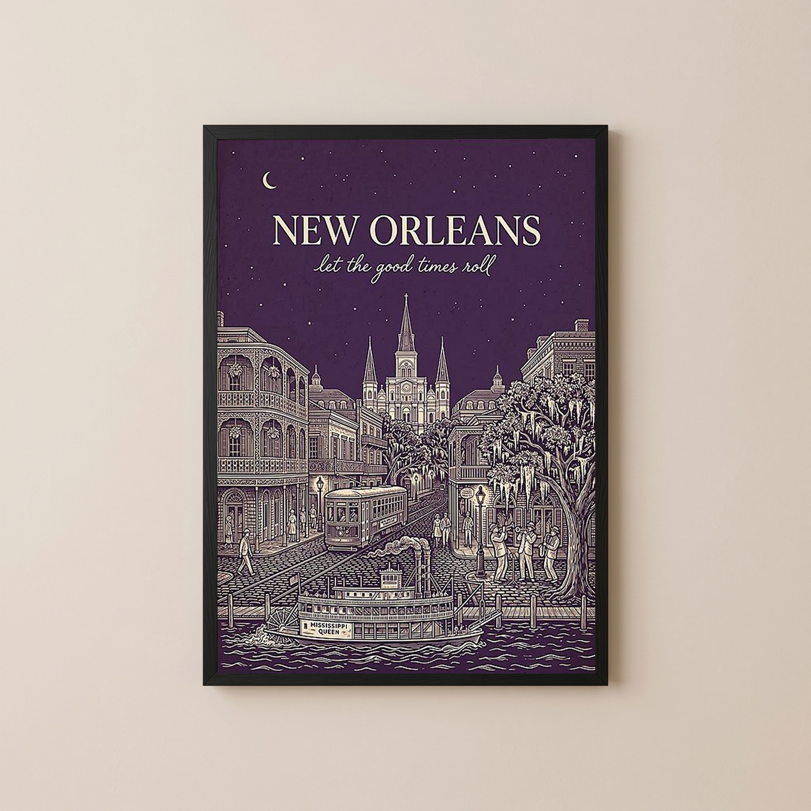 New Orleans Line Art Print — Aubergine French Quarter Skyline Wall Art