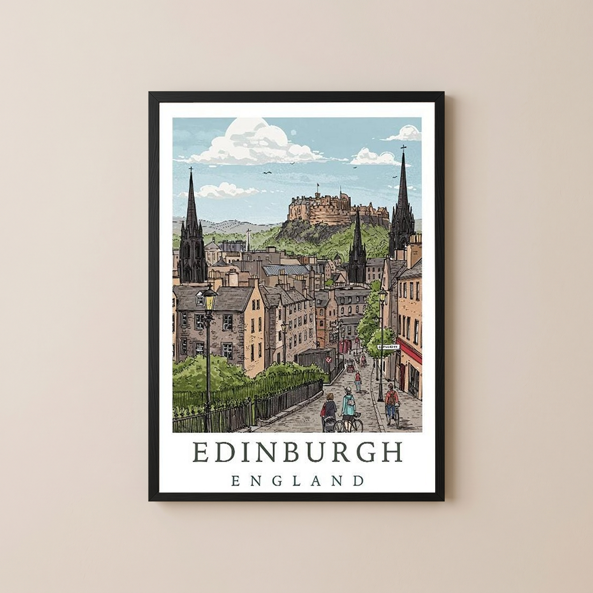 Edinburgh Scotland Travel Poster — Castle Royal Mile Old Town Print