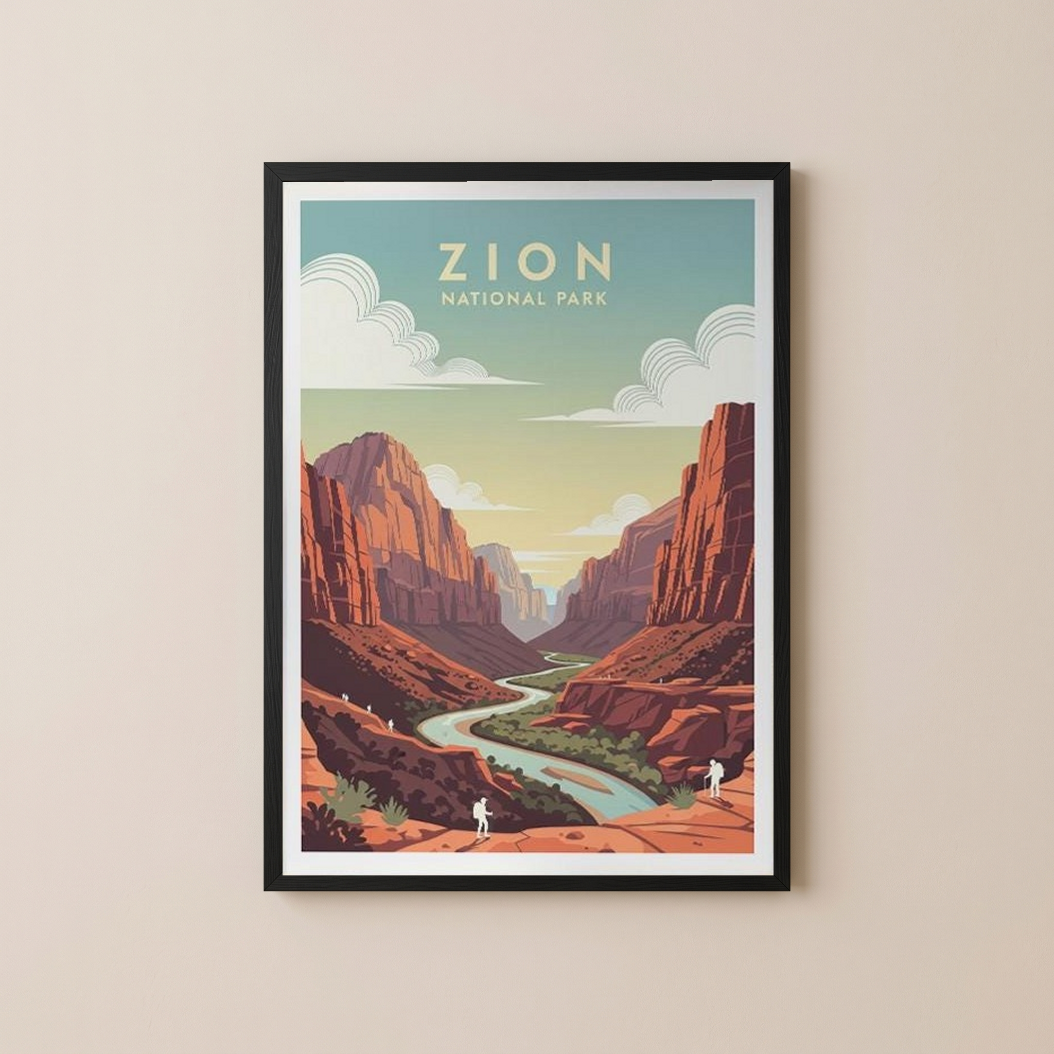 Zion National Park Poster — Vintage Utah Red Canyon Travel Print
